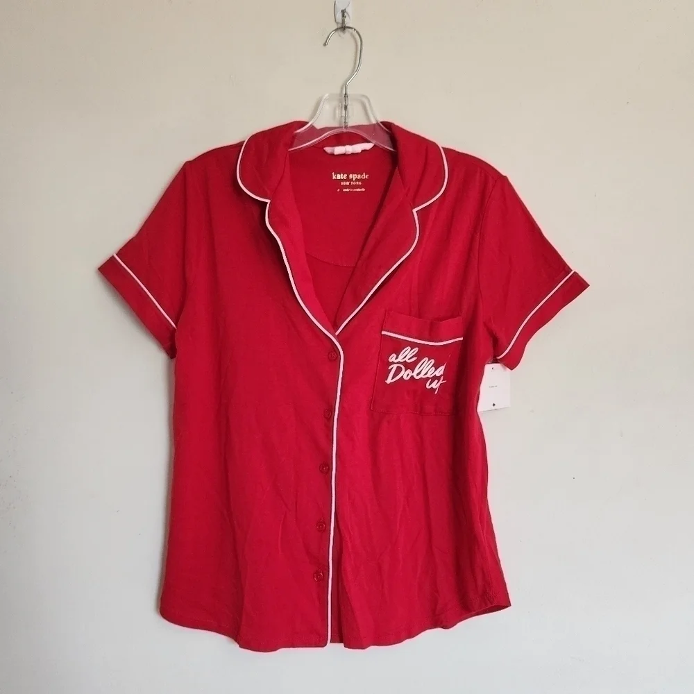 NWT Kate Spade Short Sleeve Red Pajama Top size Small